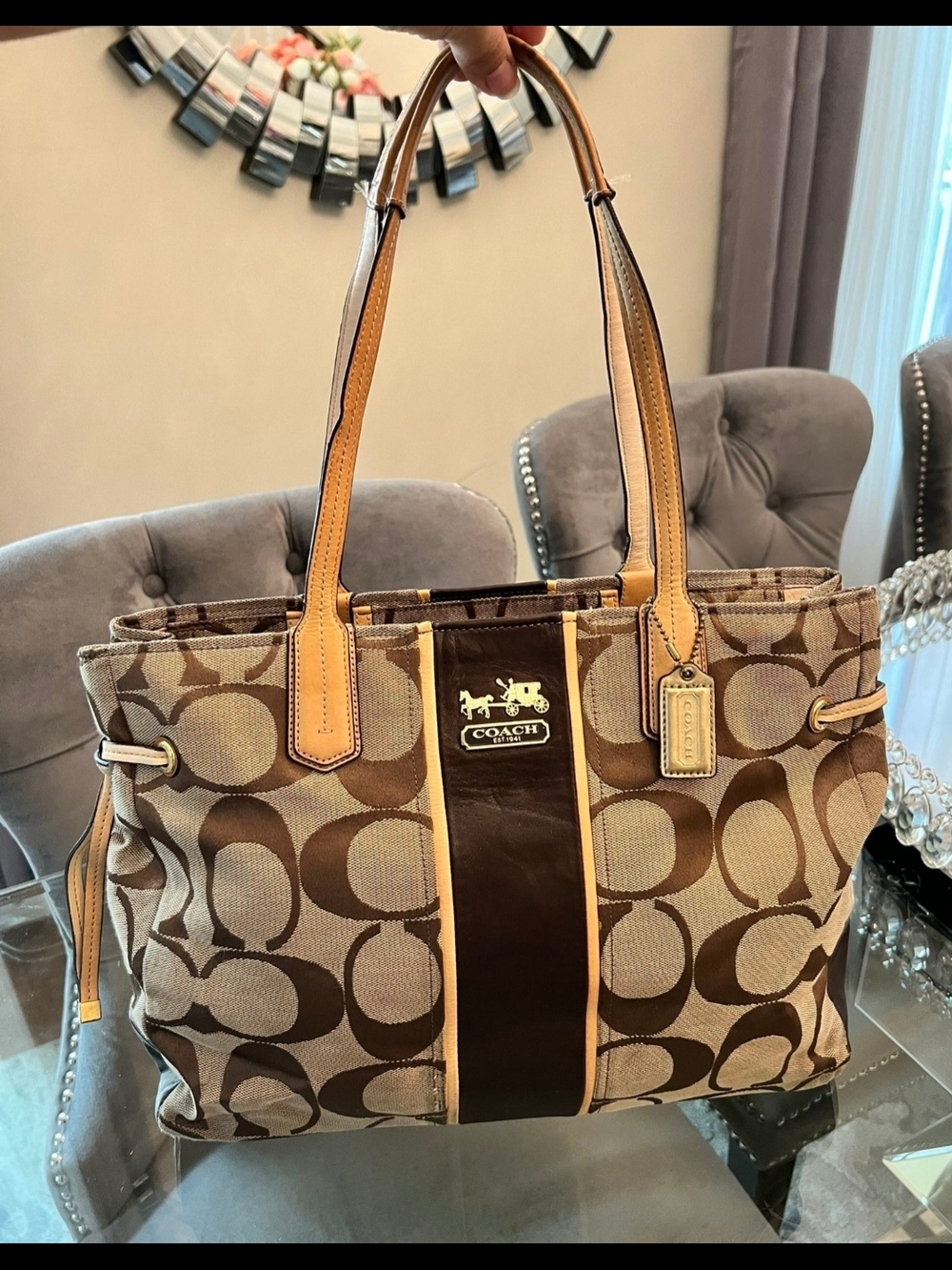 Coach Signature Canvas Carryall Tote w/Lavender Liner - Picture 2 of 7